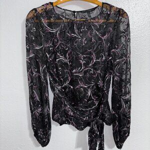 White House Black Market Black and Purple Sheer Blouse